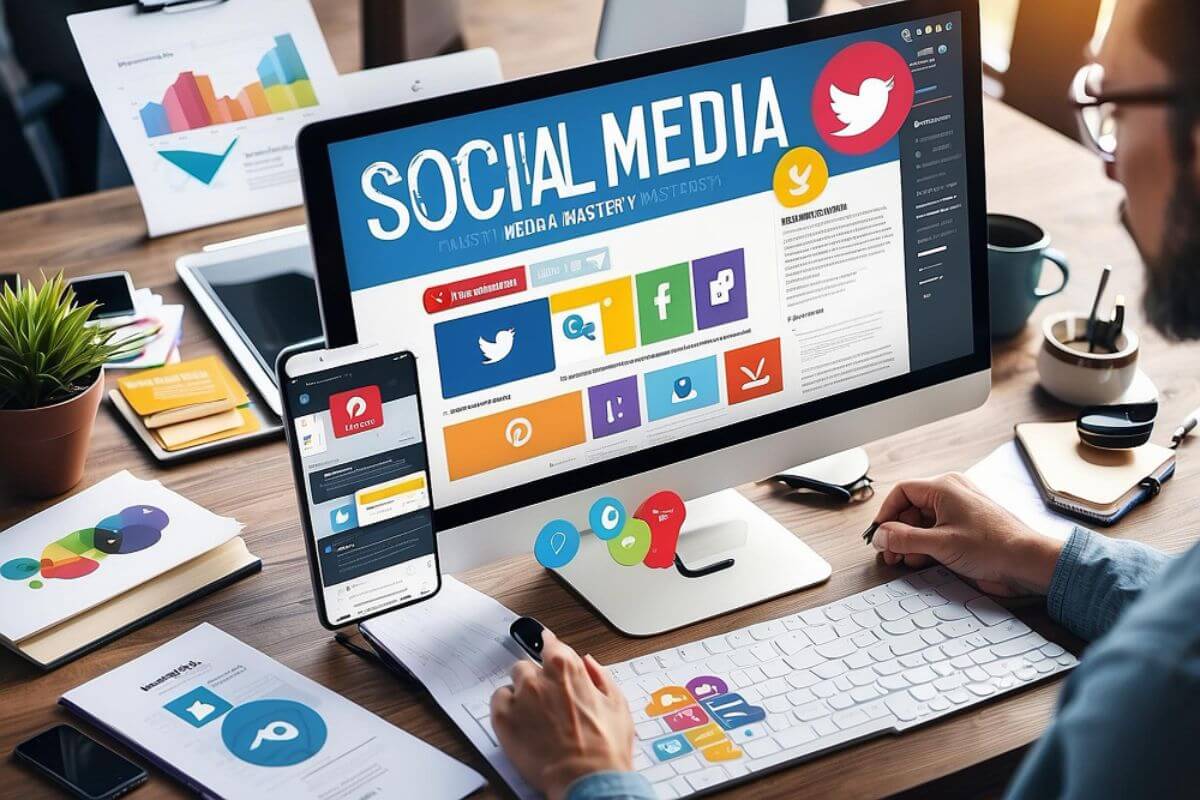 Business owner consulting with a social media marketing agency to improve online visibility and results